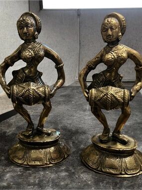 2 Vintage Bronze African, Hindu Dancing Goddess Parvati Statue.